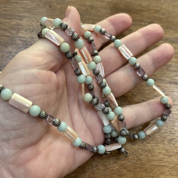 Vintage Carolyn Pollack Beaded Necklace Single Strand Pastel Stones Silver Beads - Picture 7 of 7